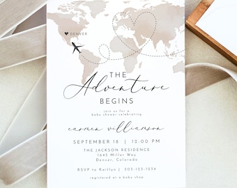 CARMEN Baby Shower Invitation, Adventure Baby Shower Invite Template, Map Baby Shower Invitation, Travel Themed Baby Shower Evite DIY