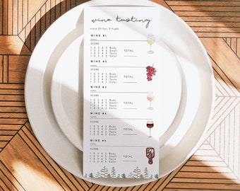 TIMBER Wine Tasting Cards, Wine Tasting Score Card, Wine Tasting Template, Wine Tasting Sheet, Whine Tasting Note Card, Wine and Pines Bach