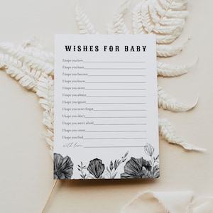 Plantilla de deseos florales negros de NOVA para bebé, juego de baby shower, juego de baby shower gótico, tarjeta de consejos para bebés, bricolaje instantáneo para Halloween para bebés