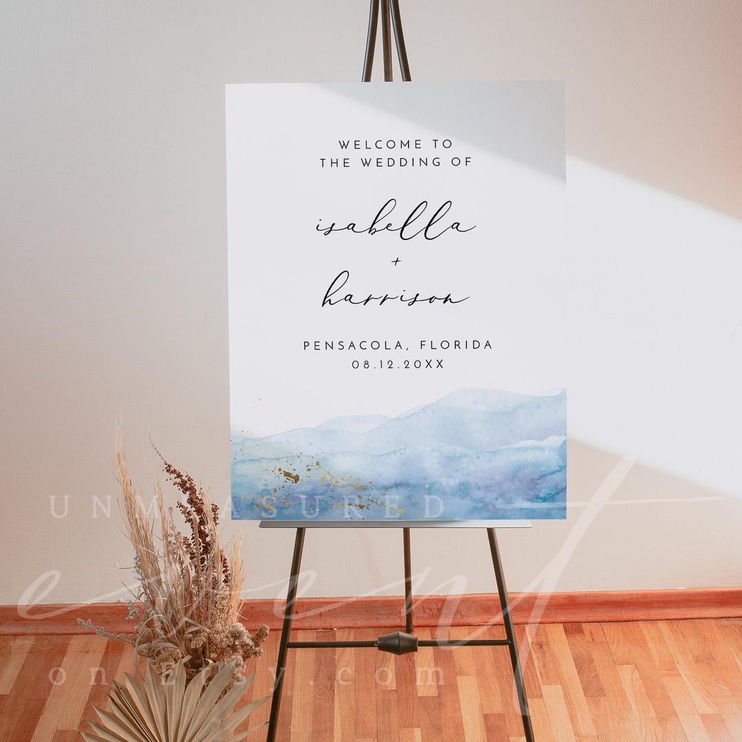 Blue Watercolor Wedding Welcome Sign Template, Dusty Blue Wedding ...