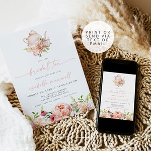 ALICE Bridal Tea Invitation Template, Spring Floral Tea Party Bridal Shower Invite Instant Download, Blush Floral Bridal Brunch Evite DIY