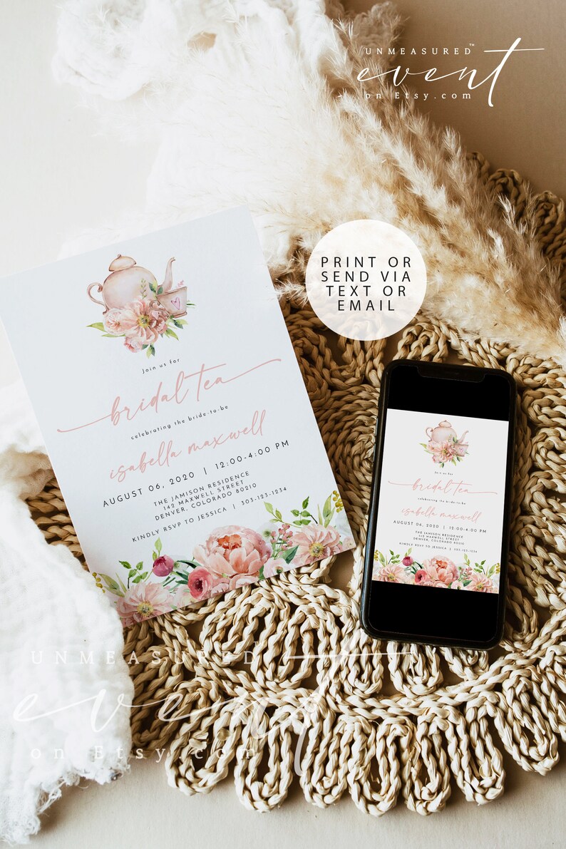 ALICE Bridal Tea Invitation Template Spring Floral Tea Party Bridal Shower Invite Instant Download Blush Floral Bridal Brunch