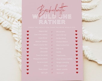 HENLEY PRINTED + SHIPPED Would She Rather Bachelorette Game, Guess Who Said It Bachelorette Game, Modern Retro Pink Bachelorette Activity