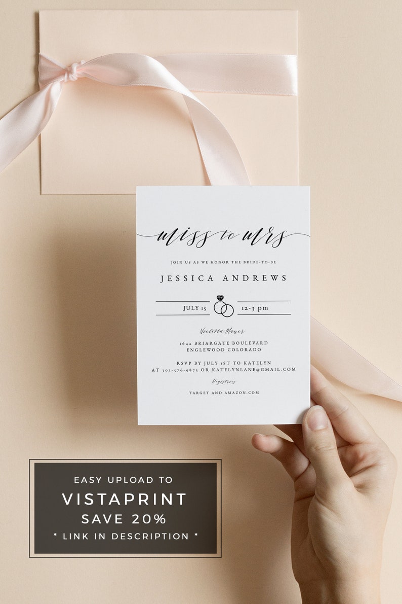 Miss to Mrs Bridal Shower Invitation Template, Simple Bridal Shower Invite, Black and White Bridal Shower Invite, Templett Invitation, 001D image 1