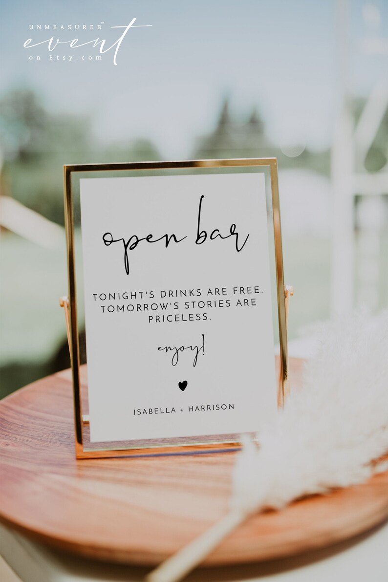 ADELLA  Printable Open Bar Sign, Funny Open Bar Sign Instant Download Template, Wedding Bar Sign, Modern Minimalist Wedding, Alcohol Drink 