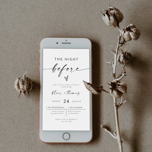 BLAIR Minimalist Electronic Rehearsal Dinner Invitation Template, Text Message Wedding Rehearsal Dinner, The Night Before Invitation Evite image 2