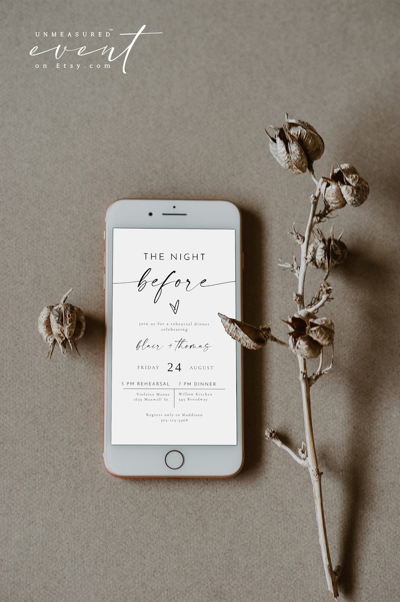 BLAIR Minimalist Electronic Rehearsal Dinner Invitation Template, Text Message Wedding Rehearsal Dinner, The Night Before Invitation Evite image 2