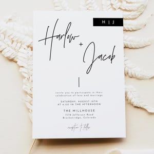 HARLOW Wedding Invitation Template, Photo Wedding Invite, Printable Wedding Invitation, Modern Minimalist Wedding Evite, Editable Invites