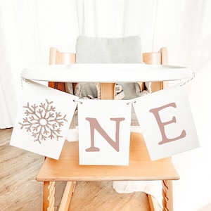 RORY Pink Snowflake First Birthday Photo Banner, Winter Onderland Birthday Banner, Girl ONE Birthday Banner