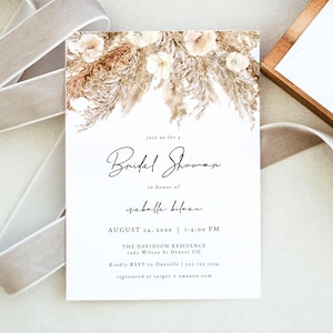 CIERA Pampas Bridal Shower Invitation Template, Bohemian Bridal Shower Invitation, Desert Bridal Shower Invitation, Bridal Shower Invite