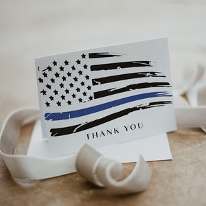 Police Thank You Card Template Printable, Thin Blue Line Thank You Card, Police Flag Thank You, Graduation Retirement Party EDITABLE DIY