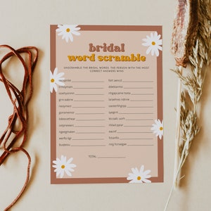 STEVIE Retro Word Scramble Bridal Shower Game, Kisses for Mrs Bridal Shower Game, 70's Bridal Shower, Groovy Peace Out Hippie Themed DIY