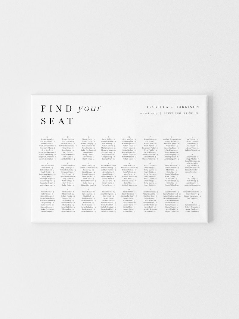 Alphabetical Seating Chart Template