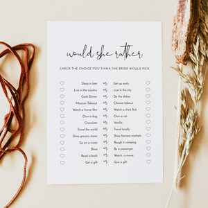 PRINTED + SHIPPED Would She Rather Bridal Shower Game, Bridal Shower Game Cards, Modern Minimalist Bridal Shower, Engagement Games ADELLA afbeelding 2