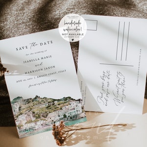 Modèle "Retenez cette date" de la côte amalfitaine, "Retenez cette date" en Italie, Carte postale aquarelle "Retenez cette date" d'Amalfi, Photo "Retenez cette date", Mariage italien à faire soi-même