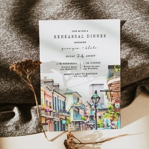 NOLA New Orleans Rehearsal Dinner Invitation Template, New Orleans Wedding Rehearsal Invite, French Quarter Night Before Invite Templett