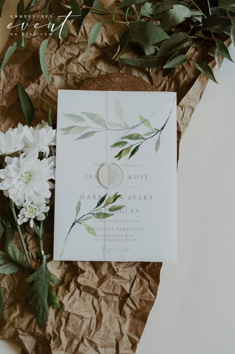 ISABELLA Greenery Vellum Wrap Template Printable Vellum Wrap Etsy