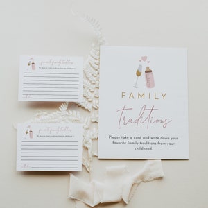 ANDI Rosa Familientraditionen-Vorlage, Familientraditionen-Babypartyspiel, Traditionskarten, Blush Girl Poppin Flaschen Baby Shower Game Sign