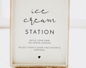 ADELLA Minimalist Ice Cream Bar Sign Printable, Modern Baby Shower Sign, Bridal Shower Ice Cream Sign, Ice Cream Sundae Bar Sign DIY