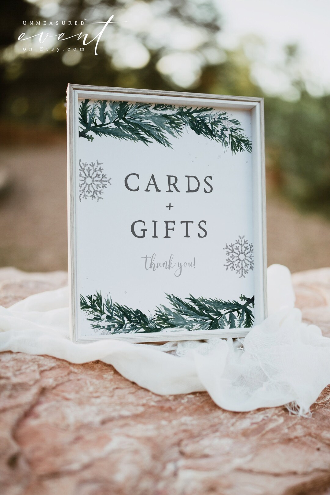 RORY Cards and Gifts Sign Template Rustic Winter Pine Card Table ...