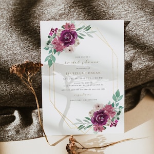 GWEN | Burgundy and Blush Bridal Shower Invitation Printable, Magenta Bridal Shower, Plum Wine Mauve Floral, Winter Fall Bridal Shower Evite