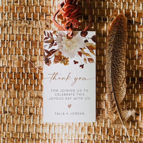 TALIA Fall Wedding Favor Tag Template, Bohemian Favor Tag, Autumn Floral Favor Tag Printable, Terracotta Burnt Orange Watercolor Floral DIY