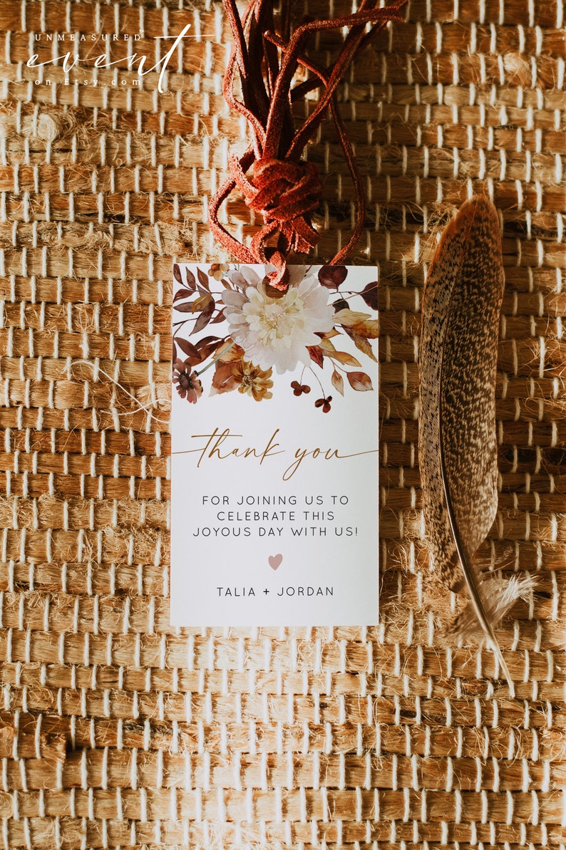 TALIA Fall Wedding Favor Tag Template, Bohemian Favor Tag, Autumn Floral Favor Tag Printable, Terracotta Burnt Orange Watercolor Floral DIY image 1