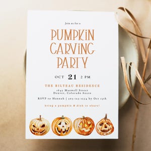 Pumpkin Carving Party Invitation Printable, Halloween Invitation Template, Pumpkin Carving Evite Instant Download, All Hallows Eve Party DIY