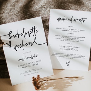 MARLO Modern Bachelorette Invitation & Itinerary Template, Bachelorette Weekend Invite Printable, Bachelorette Schedule Instant Download DIY