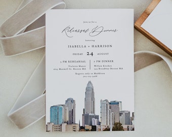 CHARLOTTE Rehearsal Dinner Invitation Template, Charlotte North Carolina Skyline Invite Printable, The Night Before Wedding Rehearsal DIY