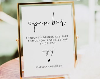 ADELLA Minimalist Open Bar Sign, Funny Open Bar Sign Instant Download Template, Wedding Bar Sign, Modern Minimalist Wedding, Alcohol Drink