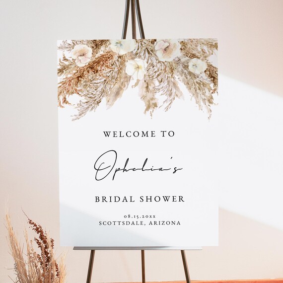 CIERA Pampas Bridal Shower Welcome Sign Template, Pampas Grass Bridal Shower Welcome Poster Printable, Bohemian Earth Tone Desert Boho DIY