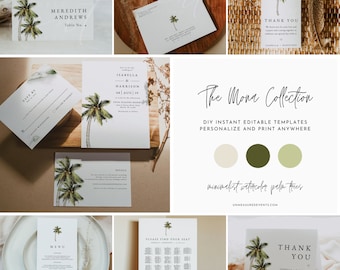 MONA Palm Tree Wedding Bundle, Tropical Wedding Invitation, Beach Wedding Invite, Island Wedding, Destination Wedding, Printable Kit DIY