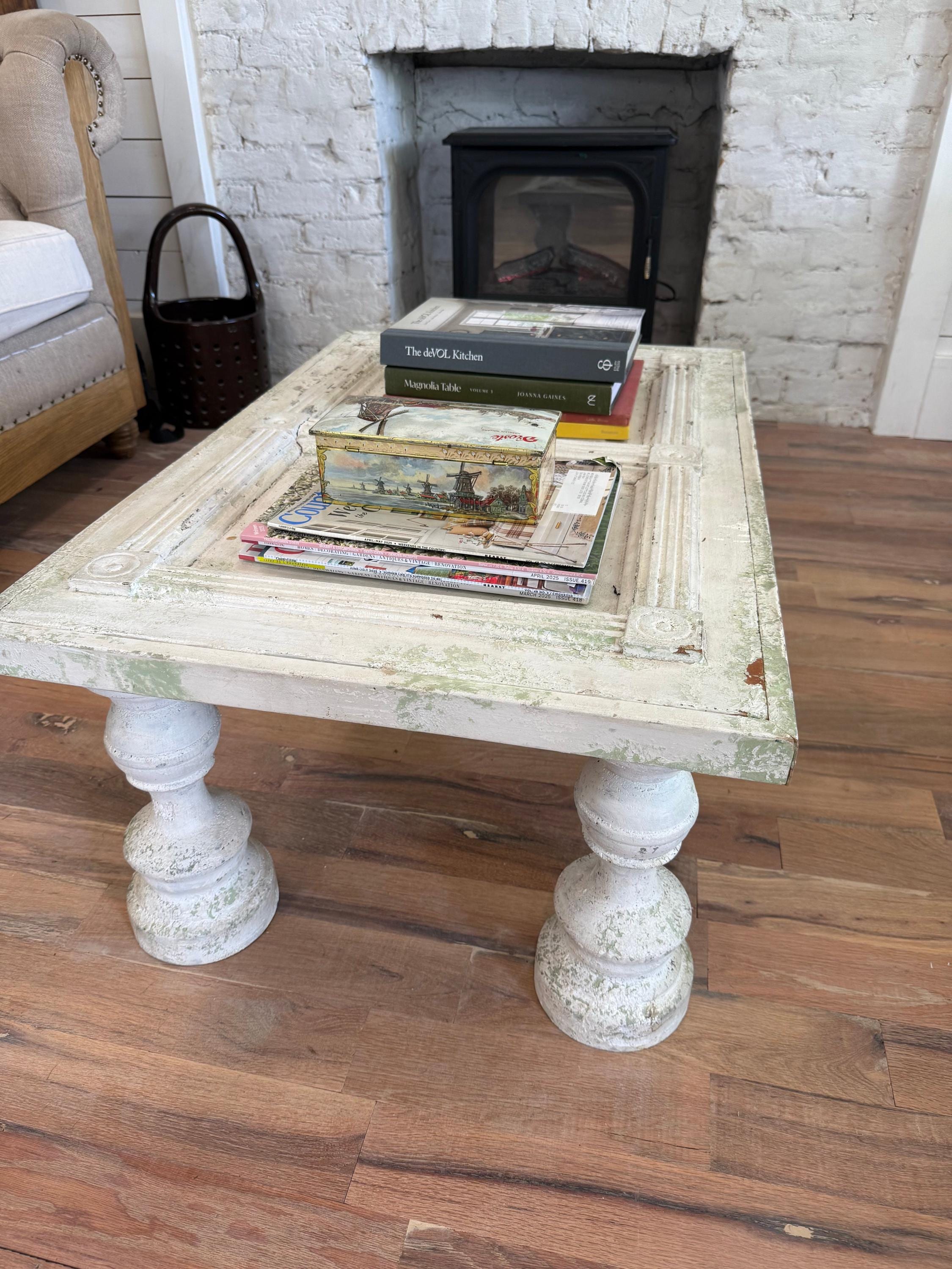 Chippy Custom Old Door Coffee Table With Rustic Turned Legs - Etsy