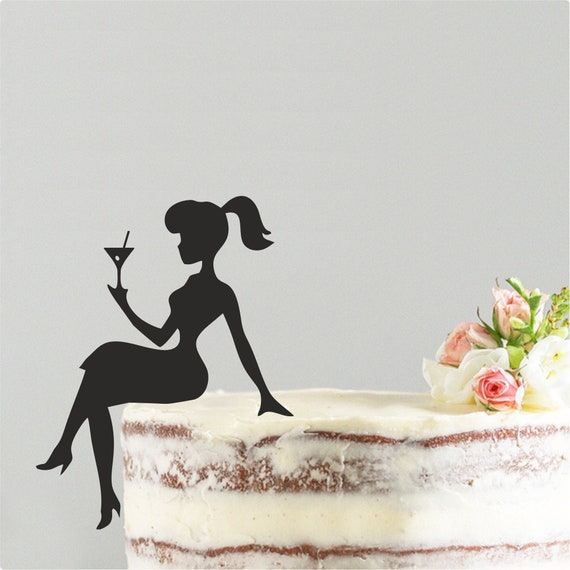 Download Silhouette Lady Cake Topper Holding Martini Glass Acrylic Etsy