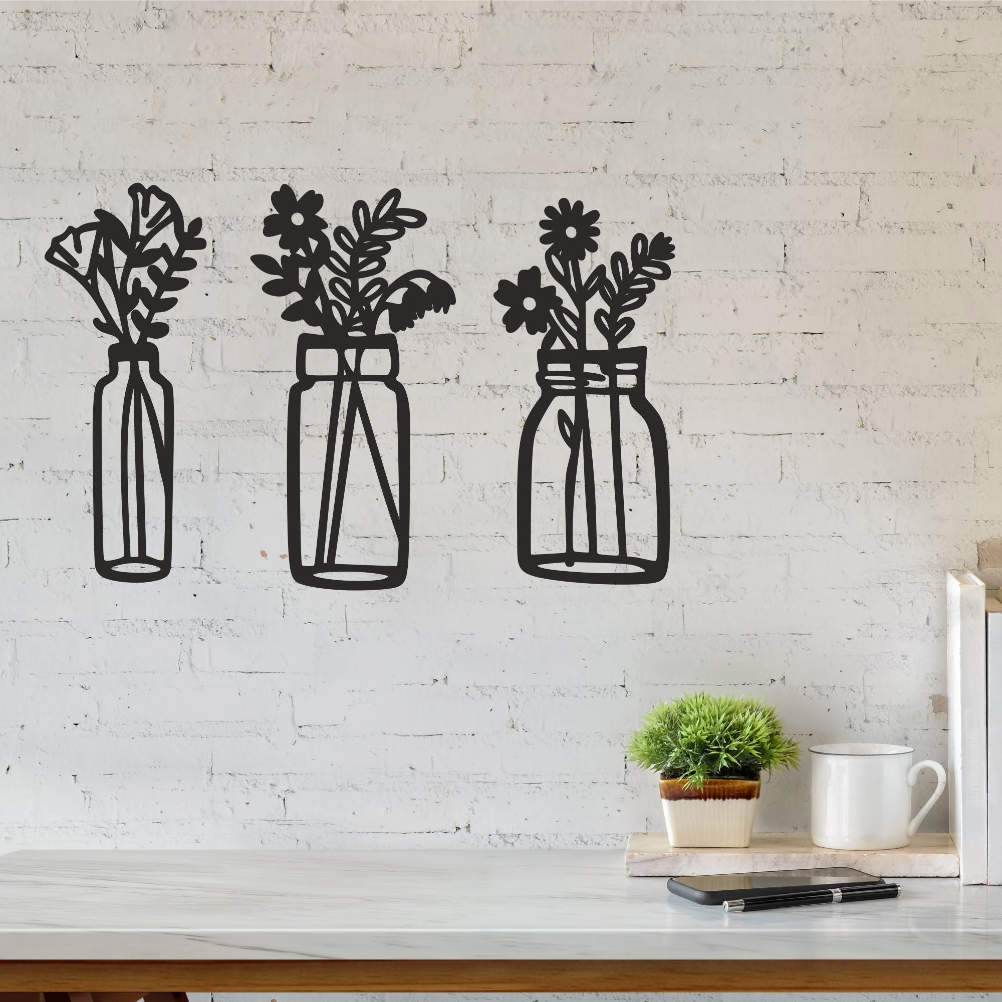 Wooden Flower Wall Art Set of 3 Flower Wall Decor Flowers Etsy