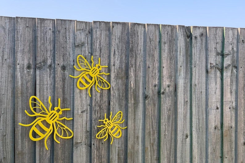 Garden Bee Wall Decor Set of 3 Wall Art Garden or Indoor Etsy UK