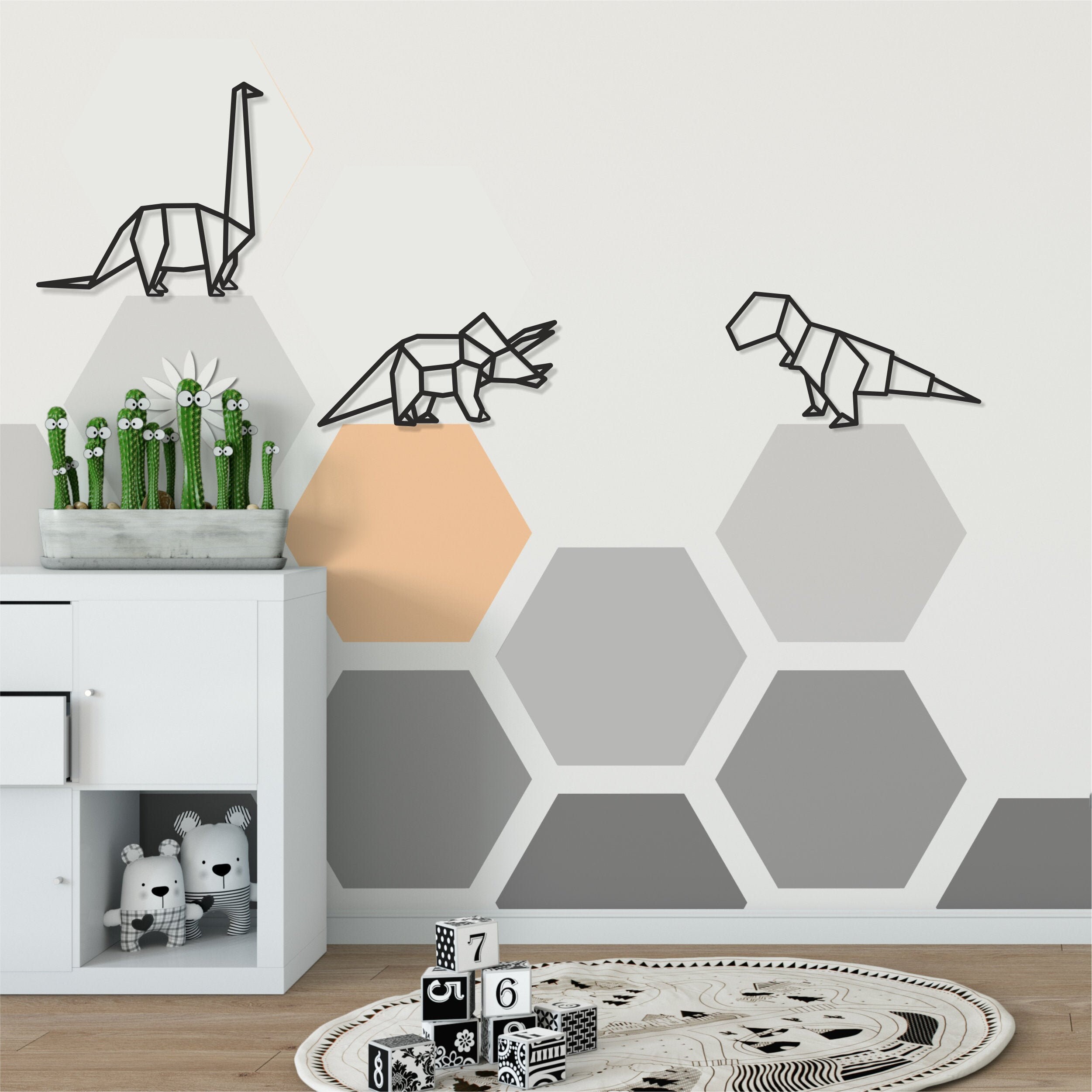 Geo Dinosaur Wall Art Set of 3 Dinosaur Room Decor Nursery Etsy UK