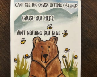 Can't See The Grass Getting Greener // Handpainted Watercolor, Song Lyrics // Vinyl Sticker Decal // Water Resistant