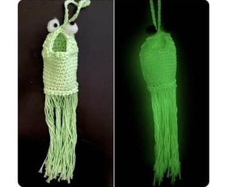 GLOW in the DARK - Yip Yip Martian Crocheted Hanging Basket for Car Mirror