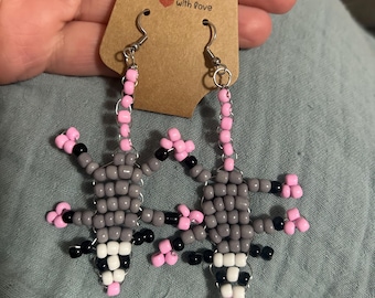 Playful Possum Beaded Earrings - Hanging Opossum Earrings - Cute Woodland Animal Jewelry - Quirky Statement Earrings