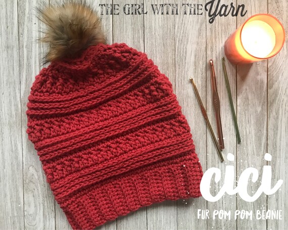 Strawberry Cici Fur Pom Pom Beanie 