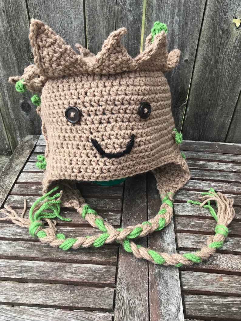 Baby Groot Guardians of the Galaxy Inspired Crocheted Hat with Tassles / Costume, cosplay, Halloween image 1