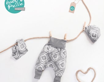 Baby-Set Size 50-62 Pump pants, cap and scarf bohemian grey/white