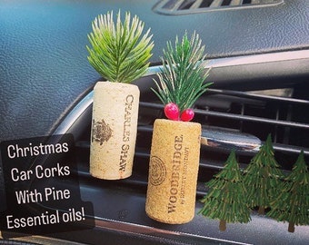 Christmas Car cork Decor Air freshener with fresh evergreen essential oil!