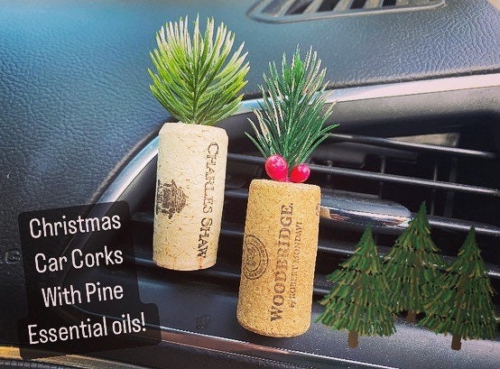 Christmas Car cork Decor Air freshener with fresh evergreen essential oil!