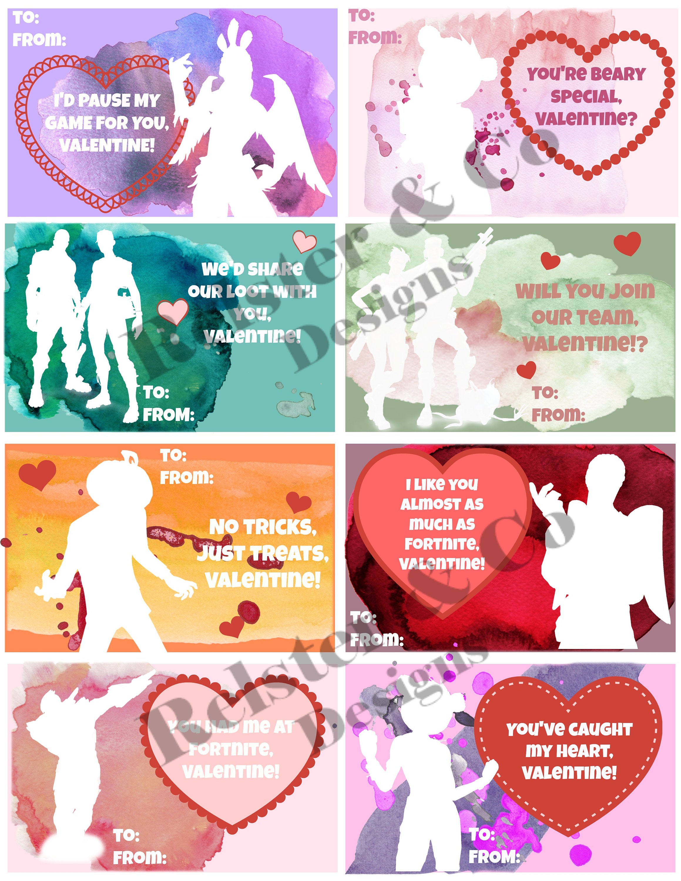 Gamer Valentine s Day Cards Instant Download Set Of 8 Etsy