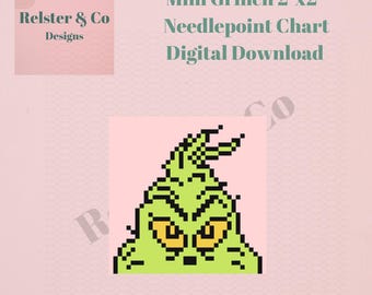 Mini Grinch Needlepoint Chart -  Instant Download PDF