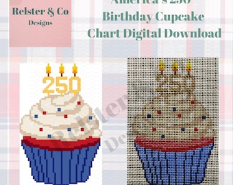 America’s 250th Birthday Cupcake Needlepoint - Digital Chart - Patriotic Cupcake