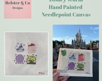 Disney World Inspired - Orlando theme parks - Hand Painted Needlepoint Canvas